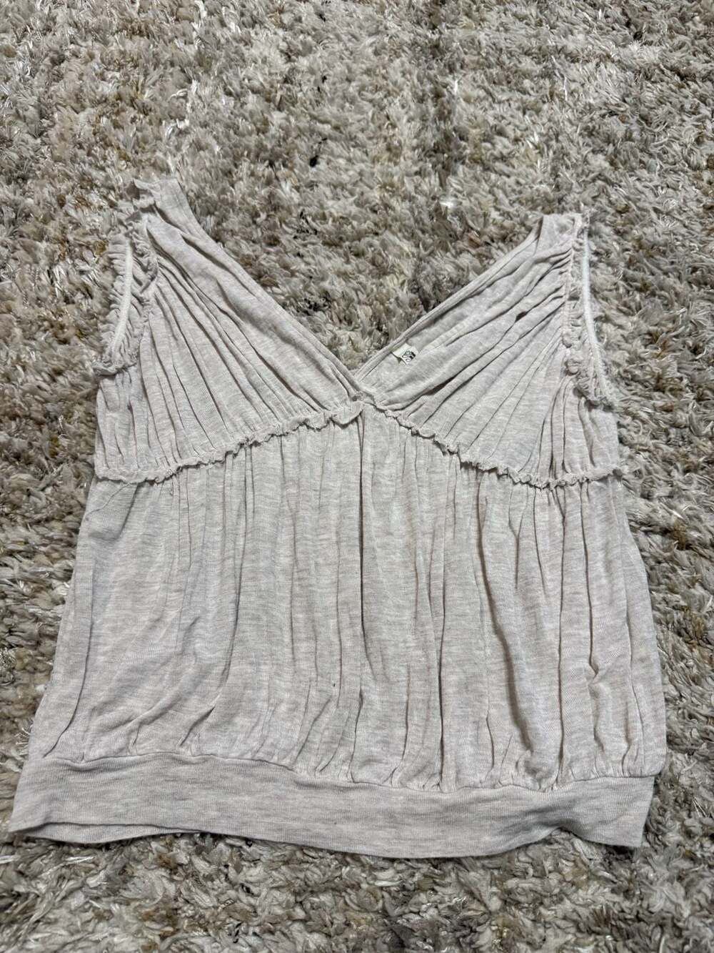 Free People Tank Top Size XS Gray Ruffle V-Neck Babydoll